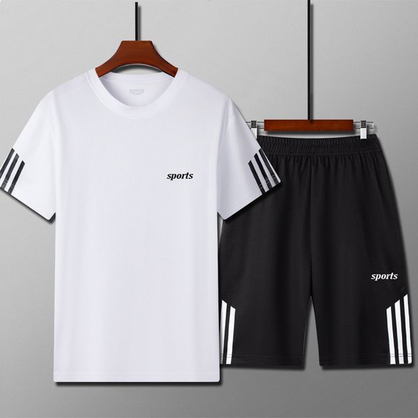 

2020 new men's sports suit summer fitness short-sleeved loose men's shorts two-piece quick-drying suit running clothes, Gray