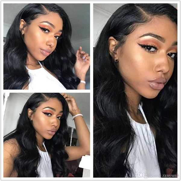 

deep wave человеческие волосы парики парик 360 фронтальная индийский шнурок с ребенком pre-щипковых волос remy 150% плотность природного чер, Black