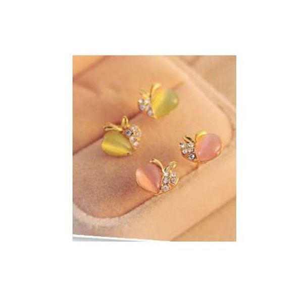 

promotion korean exquisite sweet 2color fashion opal apples stud earrings e2282, Golden;silver