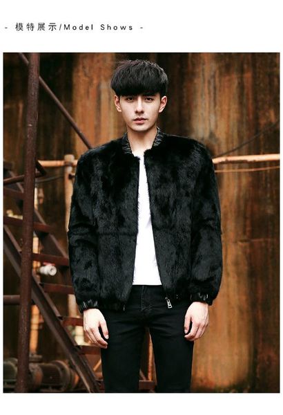 

real genunie natural fur coat men's fashion short style jacket warm winter custom big size, Black