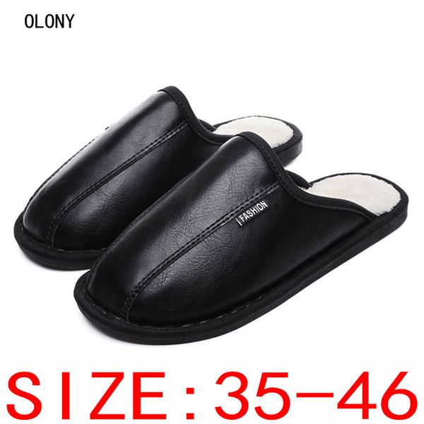

winter couple leather cotton slippers large size men's shoes indoor warm non-slip waterproof cotton slippers women flip flop, Blue;gray
