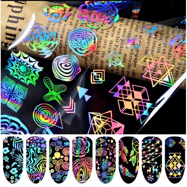 

4*100cm/ roll holographic nail foil flame dandelion panda bamboo holo nail art transfer sticker water slide art decals, Black