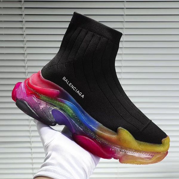 

new socks shoes for men europe and america new high grade genuine ladies thick bottom increased color matching breathable knitted elastic, Black
