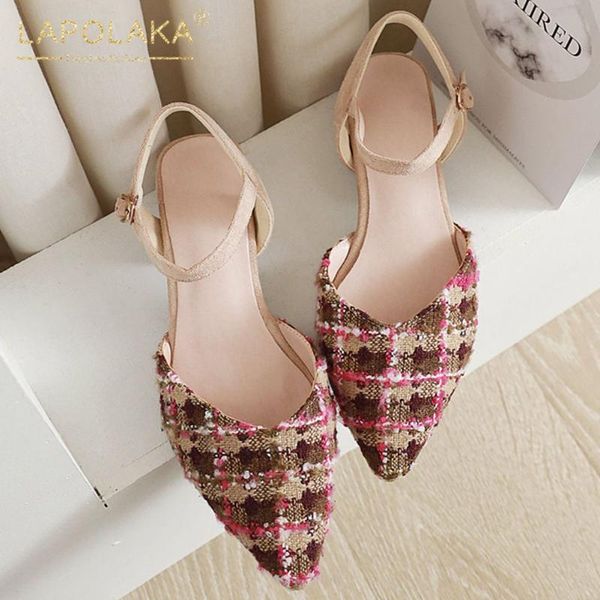 

lapolaka 2020 buckle strap mix color summer sandals women shoes chunky heels shallow comfortable shoes woman, Black