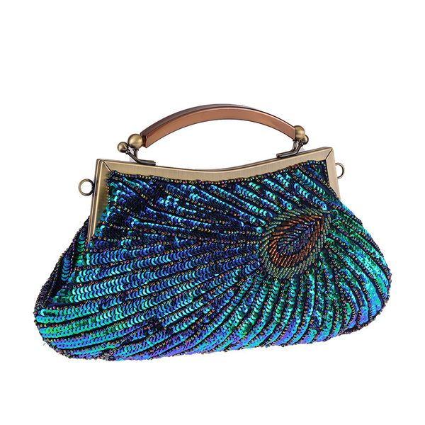 

retro craft beaded peacock feather pattern women evening bag dinner bag classic cheongsam perfect match bridal bridesmaid