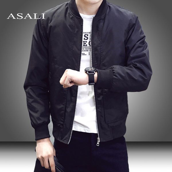 

slim fit solid mens bomber jacket 2019 spring autumn male baseball thin jackets brand casual coat men's windbreaker jacket, Black;brown