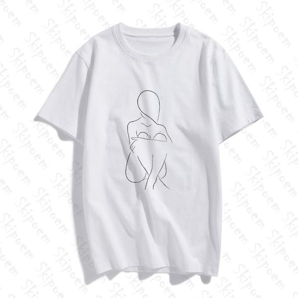 

abstract women drawing t-shirt women aesthetic korean style harajuku kawaii punk plus size cotton short sleeve clothes tees, White