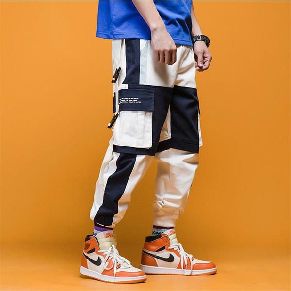 

men's pants 2021 spring hip hop joggers men black harem multi-pocket ribbons man sweatpants streetwear casual mens m-3xl