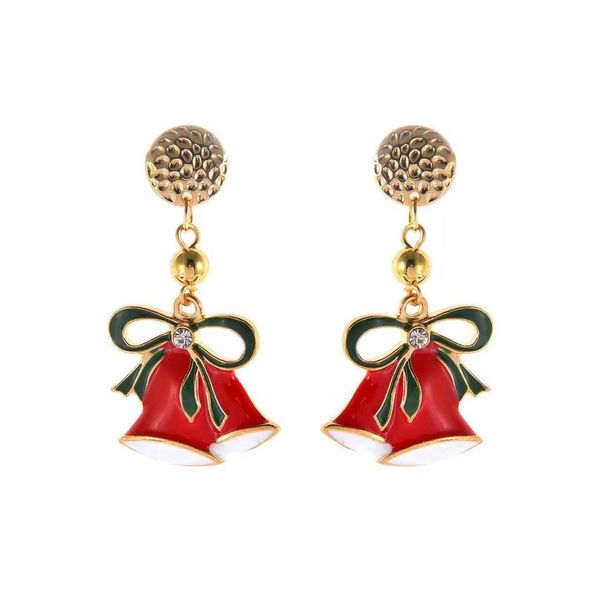 

red oil dripping christmas bell pendant drop earring for women new christmas stud earring jewelry, Silver