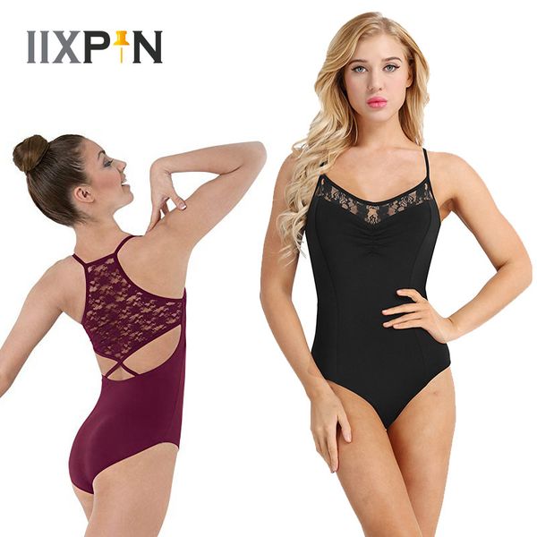 

iixpin женщины балета трико гимнастики бретельках кружева цветочные criss cross встраиваемая шельф бюстгальтер трико балета dance одежда, Black;red