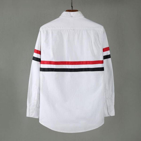 

2020 fashion tb brand shirts men slim long sleeve casual shirt turn down collar oxford striped solid men's clothing, White;black