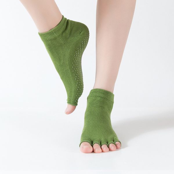 

new women yoga socks anti-slip five fingers backless silicone non-slip 5 toe sock ballet gym fitness sports comfort cotton socks, Black