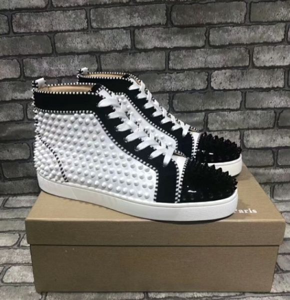 

mutil spikes hi studded spikes casual flats red bottom luxury shoes new for men and women party designer sneakers lovers genuine leather, Black