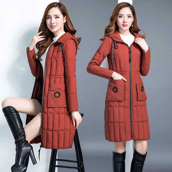 

woman long fund self-cultivation thin young and middle-aged cotton-padded jacket mom winter temperament overknee cotton, Black