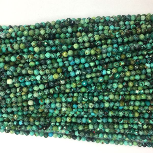 

natural genuine blue green turquoise faceted small round loose beads 2mm 3mm 15.5" 06105, Black