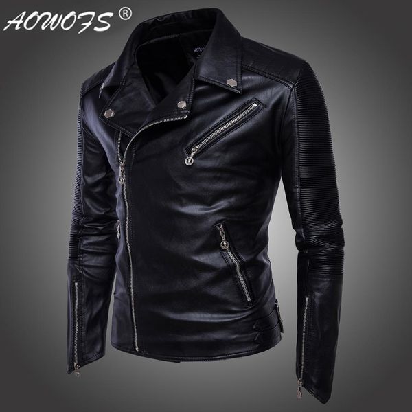 

code] european export europe 2019 playing football with men's wear locomotive multi-zipper leather coat motorcycle leather jack, Black