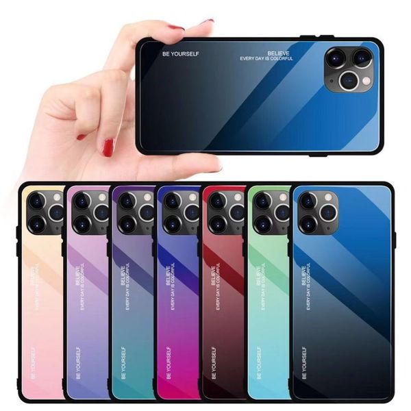 

gradient tempered glass case for iphone 6 6s 7 8 plus xs 11 pro max xr x full silicone phone case protective back cover coque