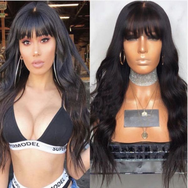 

preplucked человеческих волос парик полной челкой естественная волна бразильского виргинские волос кружева перед парик с ребенком волос полн, Black;brown