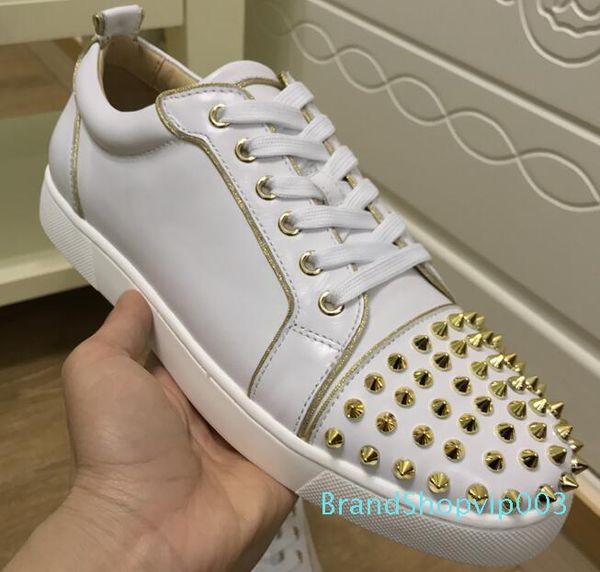 

2020 design men sneaker red bottom black leather men white with spikes good quality men wholesale brand