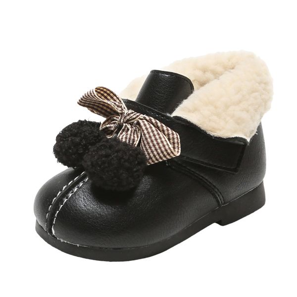 

mircrofiber baby boots girls shoes cute bow thick-wool kid winter first walkers prewalker russia style 0-24month, Black;grey