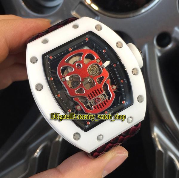 

edition rm 052 ceramic case skull green skeleton dial japan miyota automatic rm052 mens watch snake skin pattern strap luxury watches, Slivery;brown