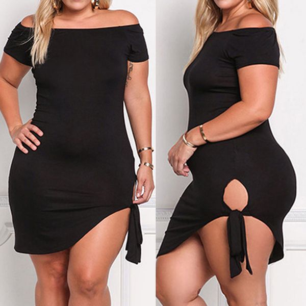 

summer bohemian dress 2019 fashion women plus size off shoulder solid lace up short sleeve dress vestidos robe femme @4, Black;gray