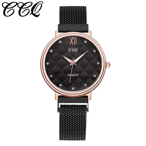 

ccq женщины часы для дам часы из нержавеющей стали кварцевые наручные часы 2019 zegarek damski montre фам relojes, Slivery;brown