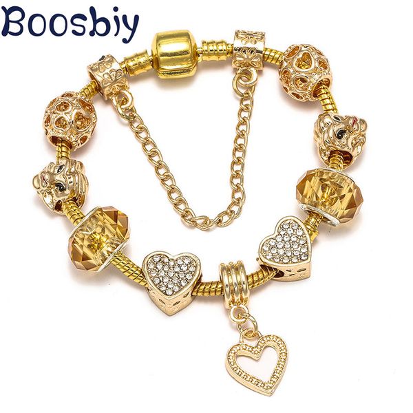 

boosbiy gold color chain charm bracelet with love heart beads for women girls diy bracelet nice jewelry gift, Golden;silver