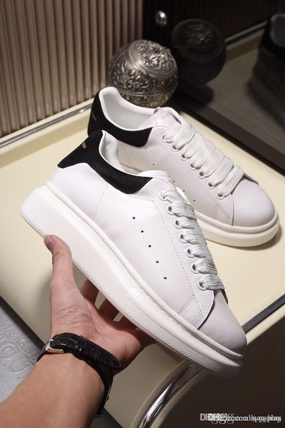 

Luxury alexander 13 mcqueen 13 men women fa hion white leather platform hoe hoe genuine leather neaker box, Black