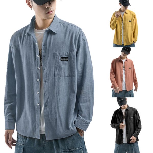 

men cotton shirt long sleeve 2019 man korean fashions embroidery shirt male streetwear spring pocket shirts masculina f101107, White;black