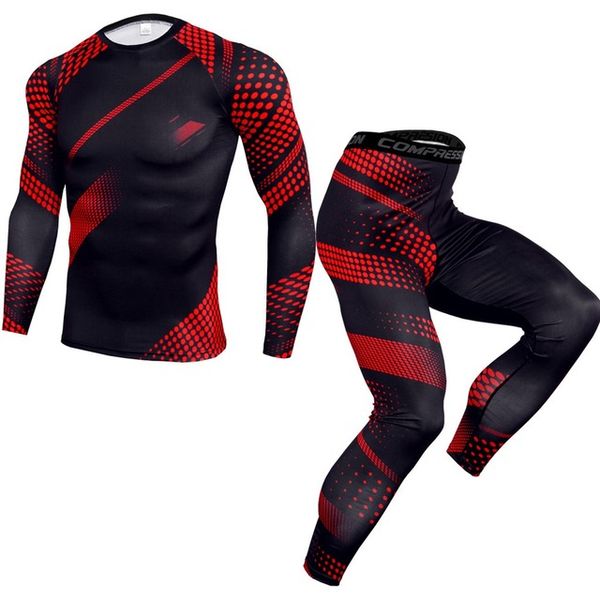 

new arrival tracksuit men compression long sleeve t shirt kit print sweatshirt +leggings fitness thermal underwears, Gray