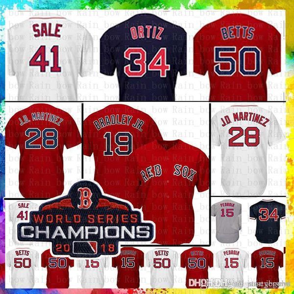 

Champion patch Boston Red 50 Mookie Betts Sox Jersey 28 JD Martinez 15 Pedroia 19 Jackie Bradley Jr. 16 Benintendi 41 Chris Sale MENS
