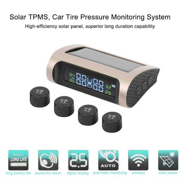 

solar tpms lcd wireless tire pressure sensor automobile pressure gauge car tyre monitoring system with 4 sensors