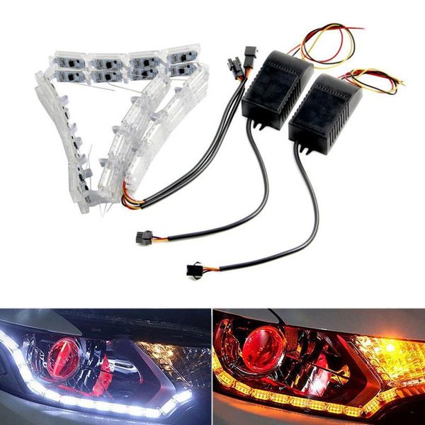 

2x car flexible white/amber switchback led knight rider strip light for headlight sequential flasher dual color drl turn signal