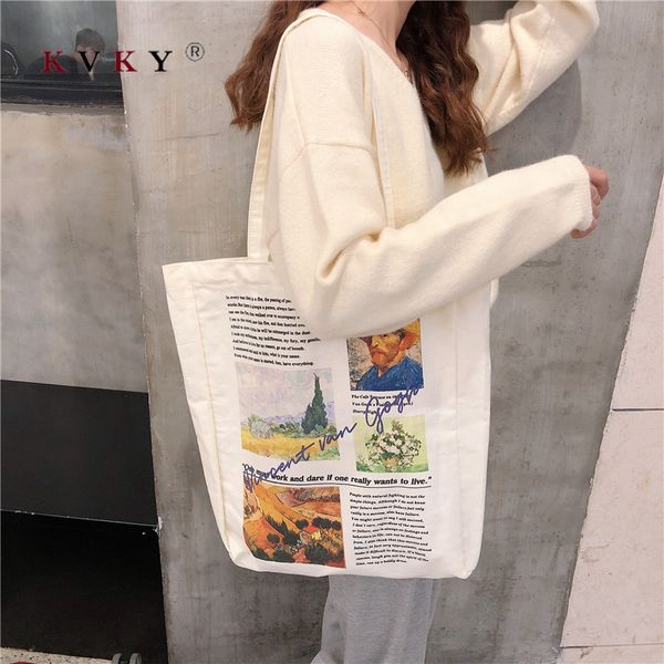

women japanese harajuku print canvas bag female shoulder messenger bag bolsa reutilizable letter cartoon print casual preppy