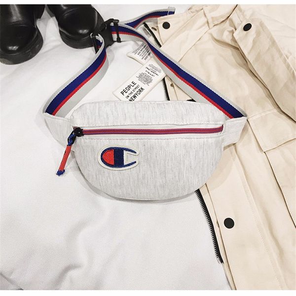 

ins champion fanny pack letter printed canvas bags backpack fashion men women casual sports outdoor waist bag travel phone wallets, Black