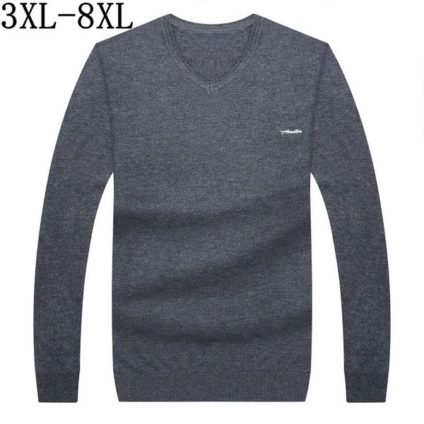 

2018 new autumn cashmere sweater men mens v-neck knitted sweaters long sleeve loose fashion pullover men plus size 6xl 7xl 8xl, White;black