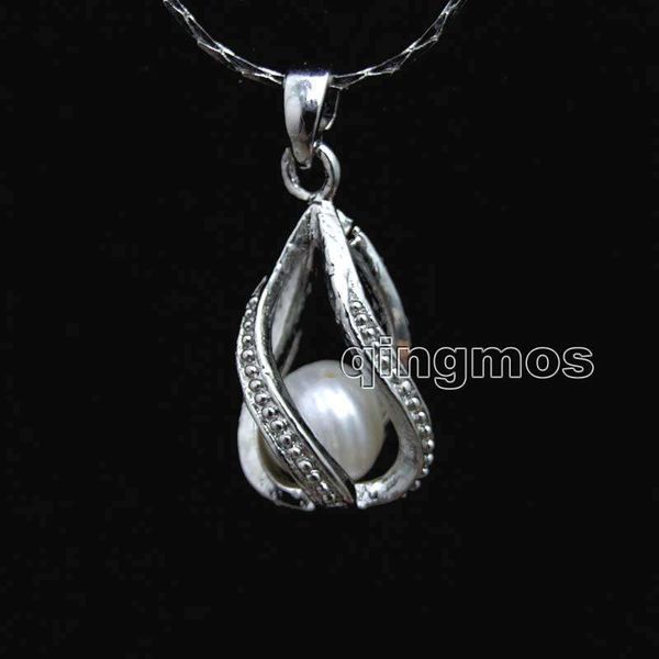 

10*20mm helix pendant and white natural pearl with 17" silver plated chain necklace-nec6312 wholesale/retail hipping