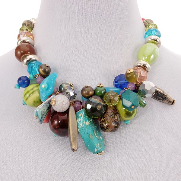 

beurself statement bohemian necklace for women ethnic necklace glass crystal beaded natural stone fashion jewelry dropshipping, Silver