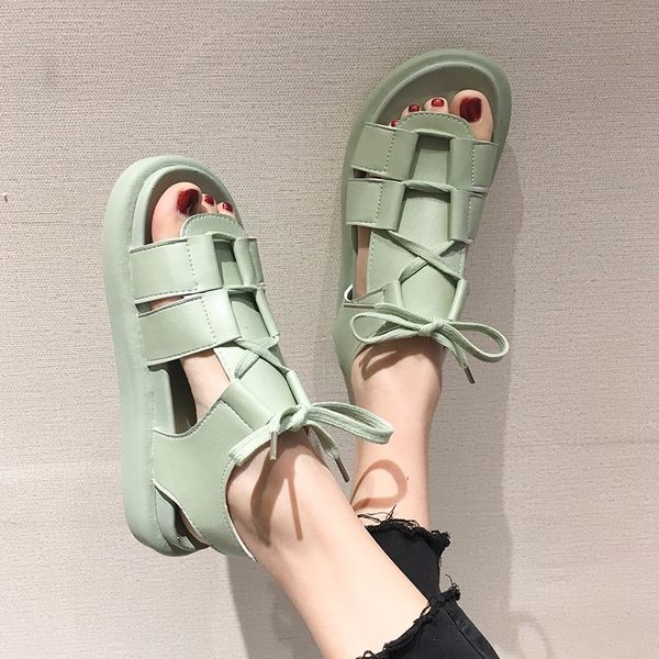 

slippers casual med female shoes lady slides 2020 girl flat summer rubber rome cross-tied pu basic shoes slippers flat, Black