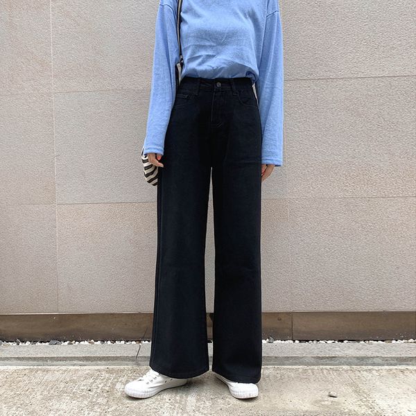 

wide leg jeans women maxi loose street jeans plus size black white high waist boyfriends mom denim pants, Blue