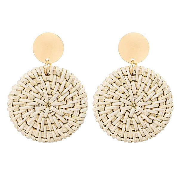 

boho vintage women wooden weaving rattan earrings geometric hollow round water drop earring ethnic wedding jewelry oorbellen, Silver