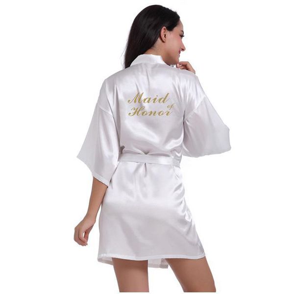 

women spa kimono bathrobe gown elegant lady wedding robes letter "maid of honor" robe casual nightgown sleepwear loose home wear, Black;red