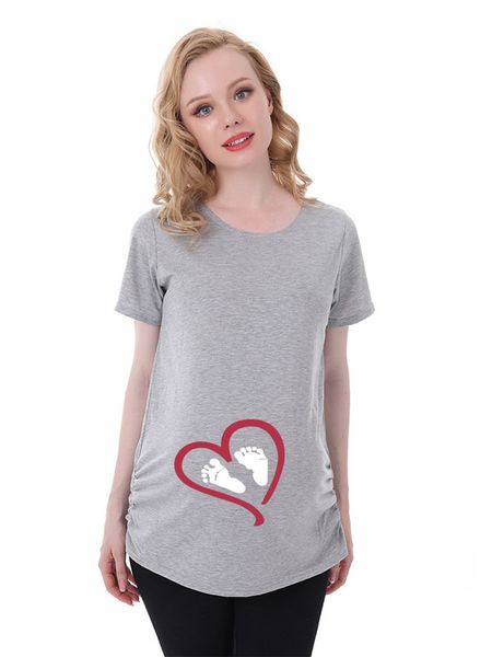 

pregnant woman love print tshirt summer short sleeve crew neck famale loose clothes fashion maternity, White