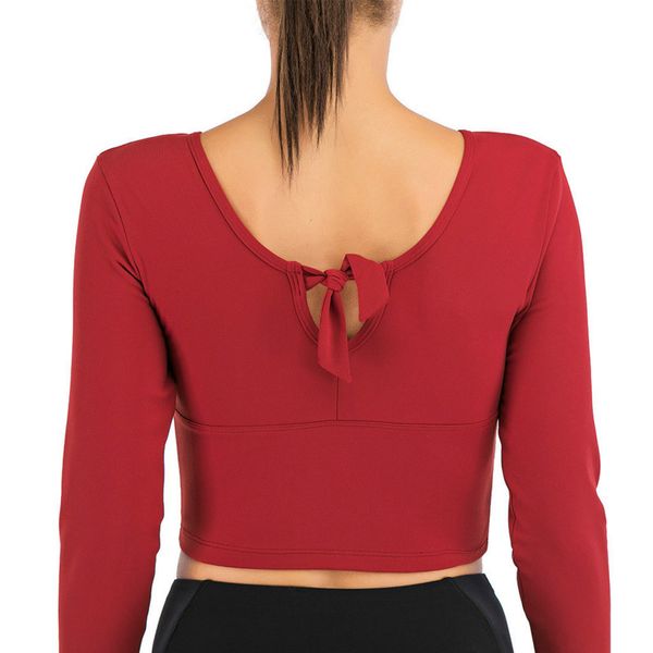 

women gym yoga yoga shirts long sleeve workout fitness running sport t-shirts training sportswear, White;red