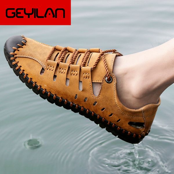

plus size 12 men summer sandals leather casual shoes male slip on beach shoes tenis masculino adulto zapatos hombre, Black