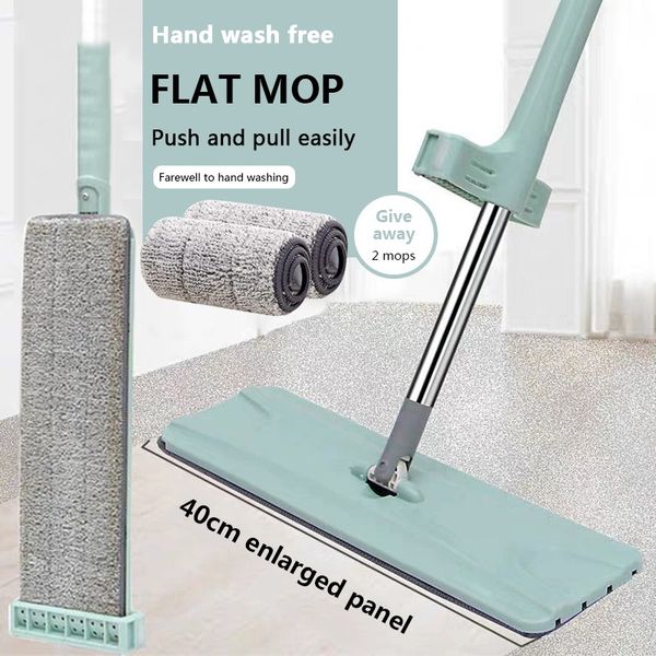 

flat mop hand washing stainless steel handle spin mop home house office cleaning tool microfiber pad kitchen floor clean