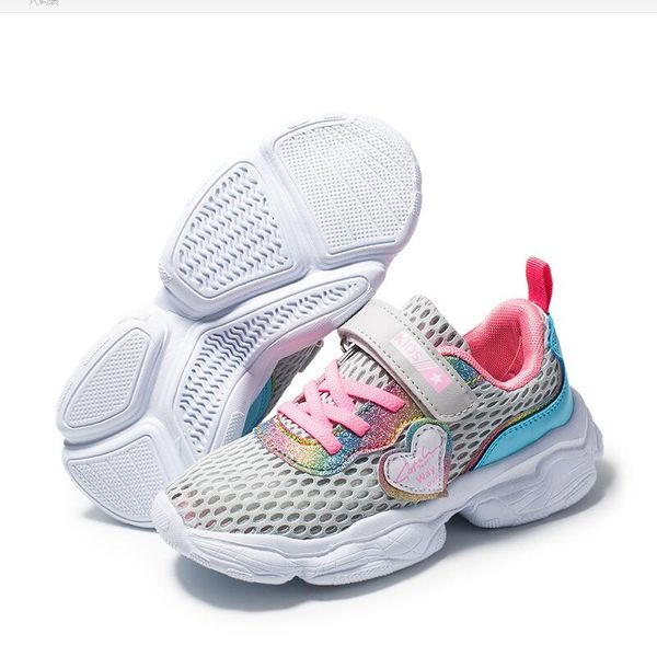 

new children girls running shoes pink grey girls net surface sneakers kids non-slip sport trainers, Black;red