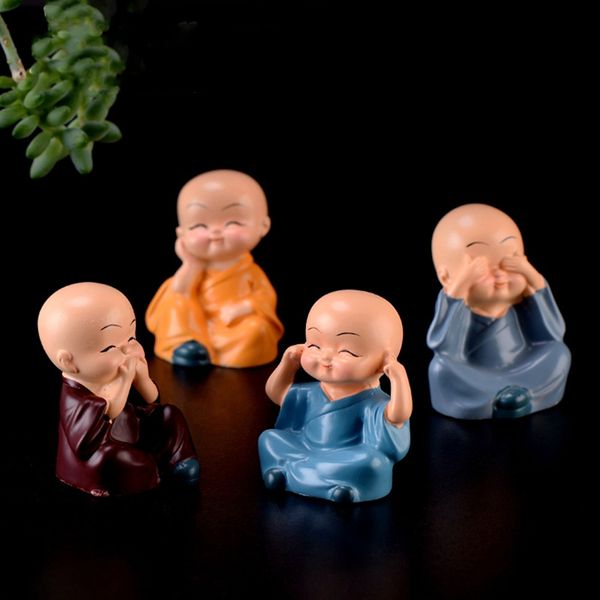 

4pcs/set little cute kongfu monk car interior decoration ornament for car home decor gift dolls styling accessories