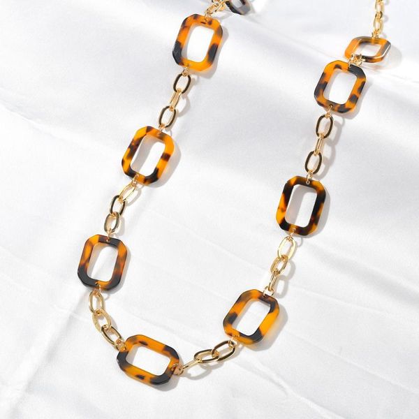 

2020 acetate acid chain necklace exaggerated leopard bohemian tortoiseshell alloy acrylic necklace for women jewelry, Silver